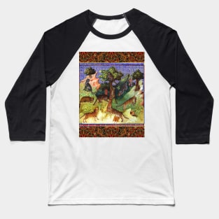 BOOK OF HUNTING ,WILD CATS, LEOPARDS IN WOODLAND GREENERY Medieval Miniature Baseball T-Shirt